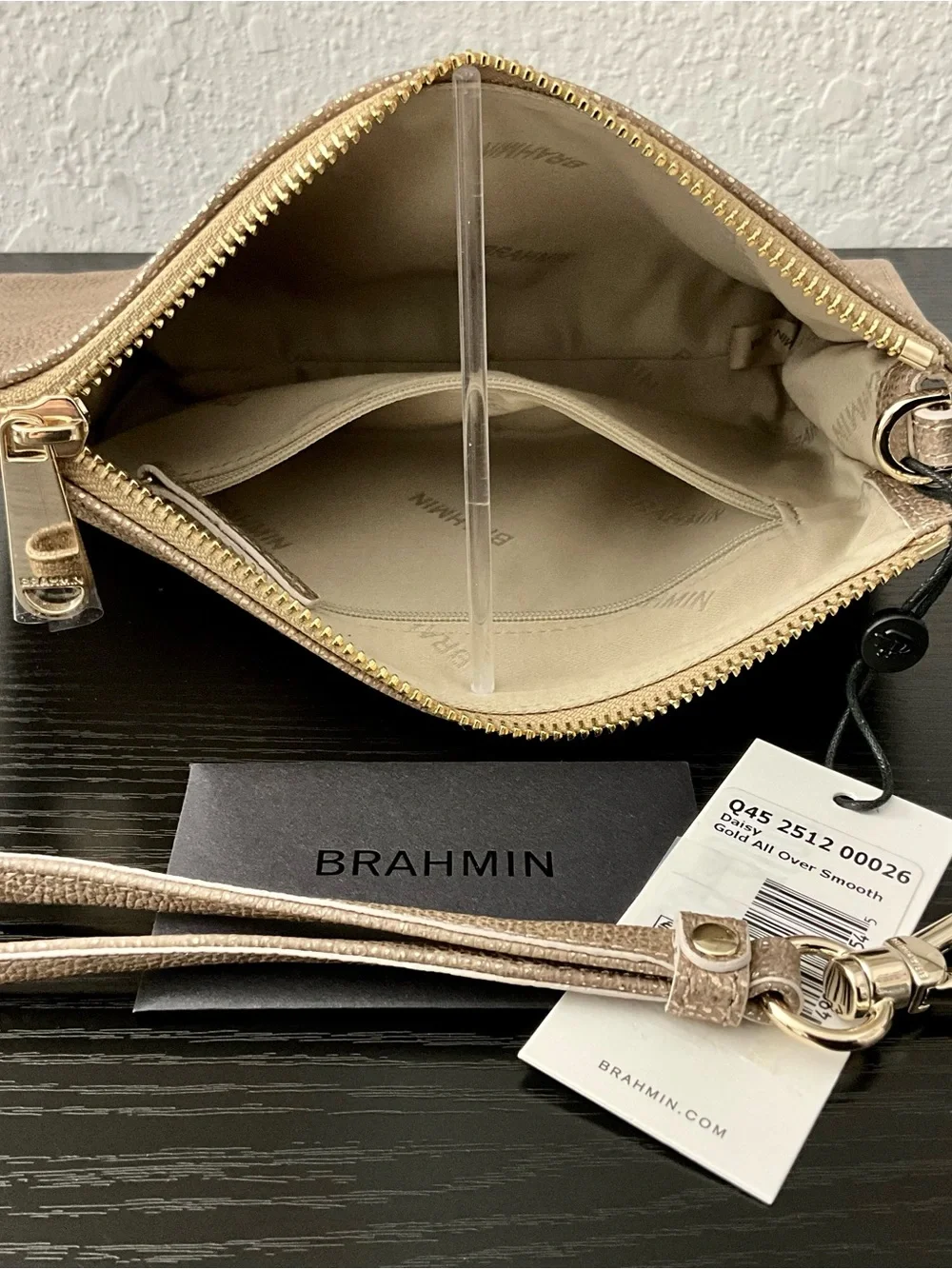 Brahmin Daisy GOLD ARTOIS Pebble Textured Wristlet Cosmetic Bag NWT